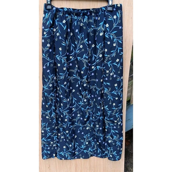 Vintage 80s TR Bentley Plus‎ Blue Floral Rayon Maxi Skirt Elastic Back Women 24 - Picture 3 of 8